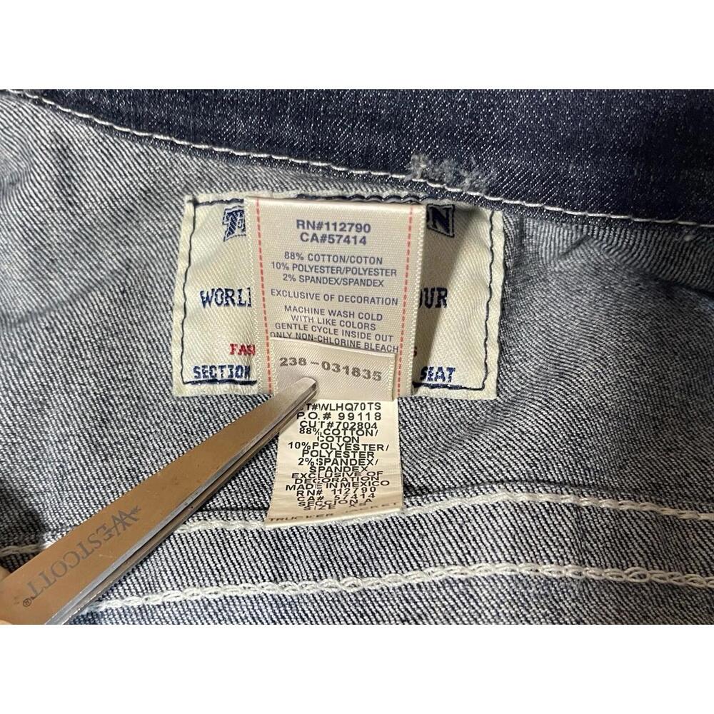 TRUE RELIGION Denim Trucker Jacket Blue Denim Jean Snap Button Sz XS Woman Logo - Picture 16 of 16